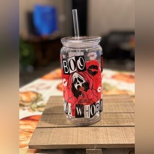 Red and Black Halloween Tumbler with Straw